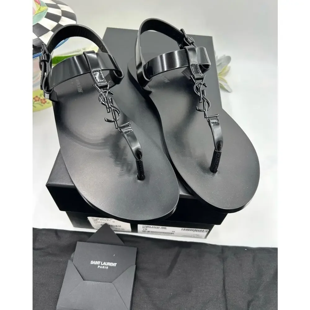 Men's Saint Laurent Ysl CASSANDRE thong sandals size 44 made in Italy